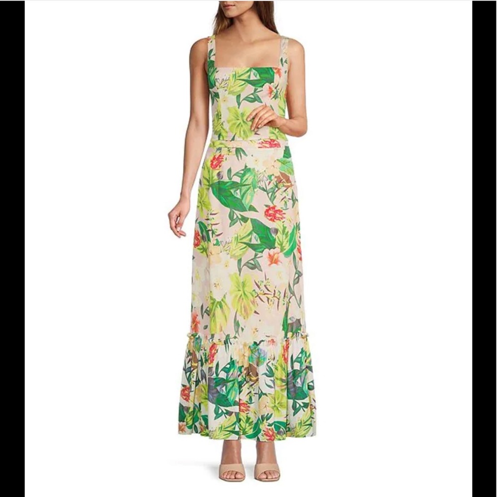 NWT Antonio Melani Perla Tropical Floral Print Ruffle Hem A- Line Maxi Skirt - Picture 3 of 8